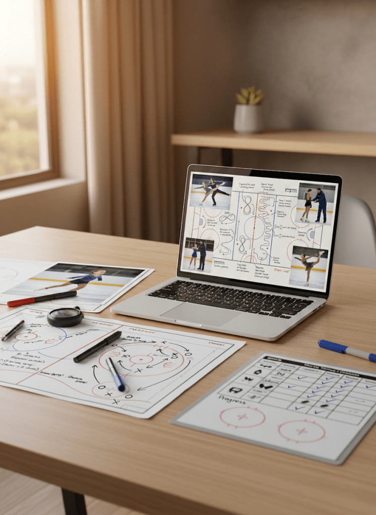 Ice rink layout with skating patterns